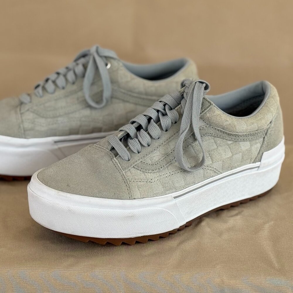 Vans Old Skool Platform Stacked Emboss Check Gray/White Sneaker W 10.5 / M 9